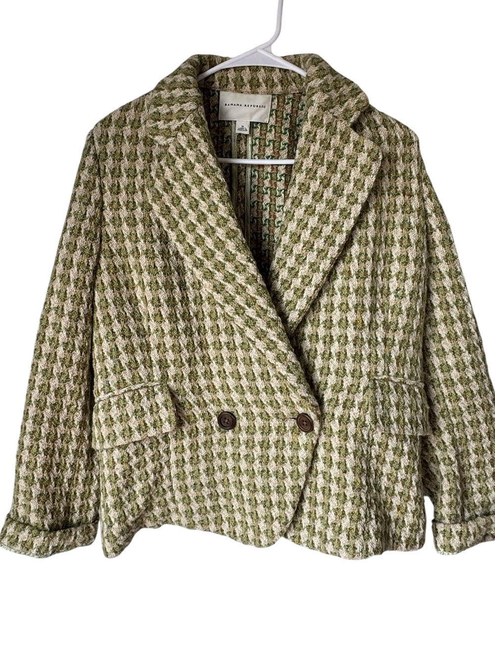 Vintage Banana Republic Yellow Green Houndstooth Jacket Women’s M 60s